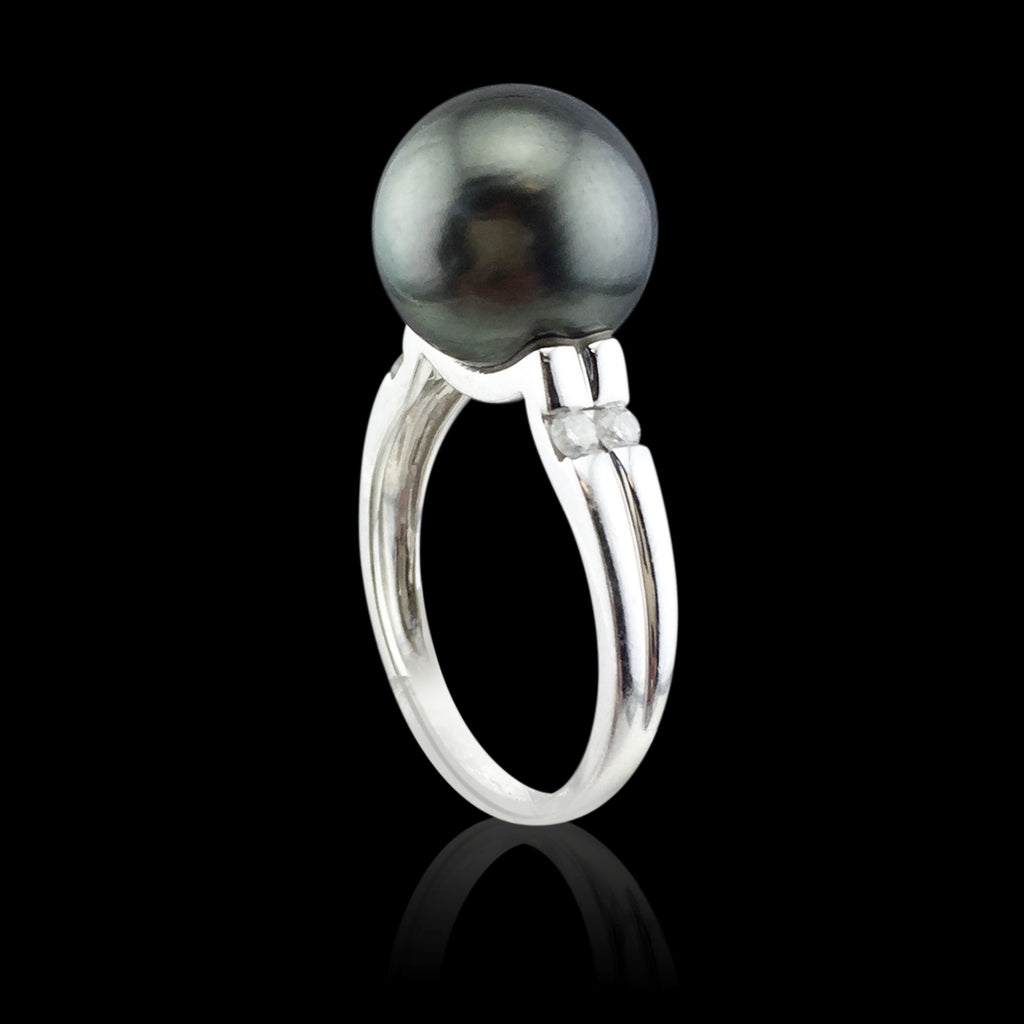 Tahitian Pearl & Diamond 14k White Gold Ring