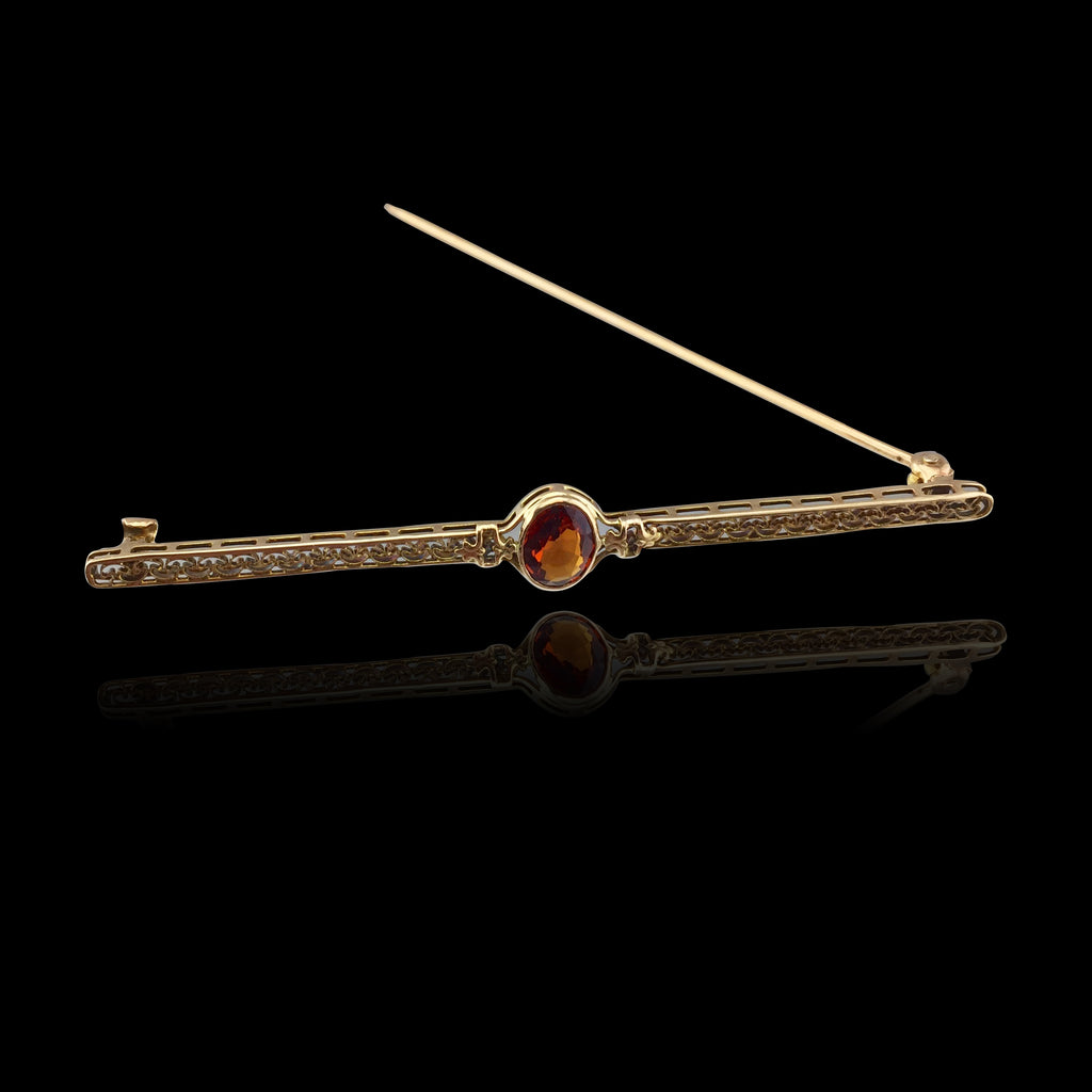 Antique Gold Pin Featuring Oval Orange Garnet