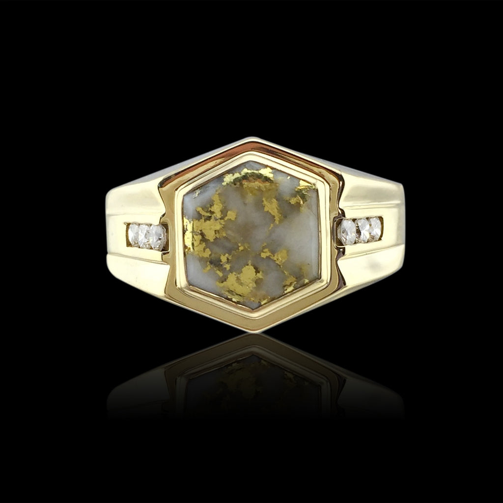 Gold Bearing Quartz & Diamond Yellow Gold Ring
