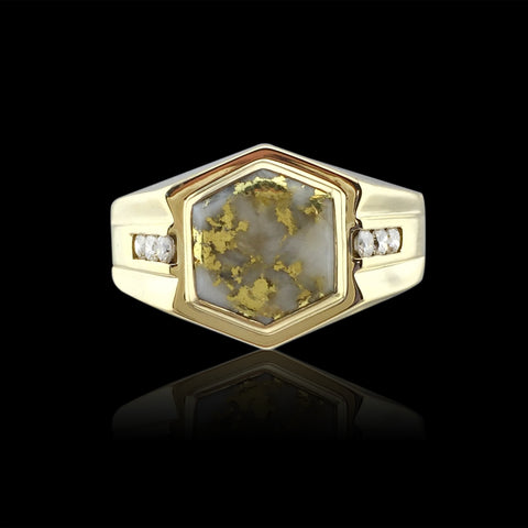 Gold Bearing Quartz & Diamond Yellow Gold Ring