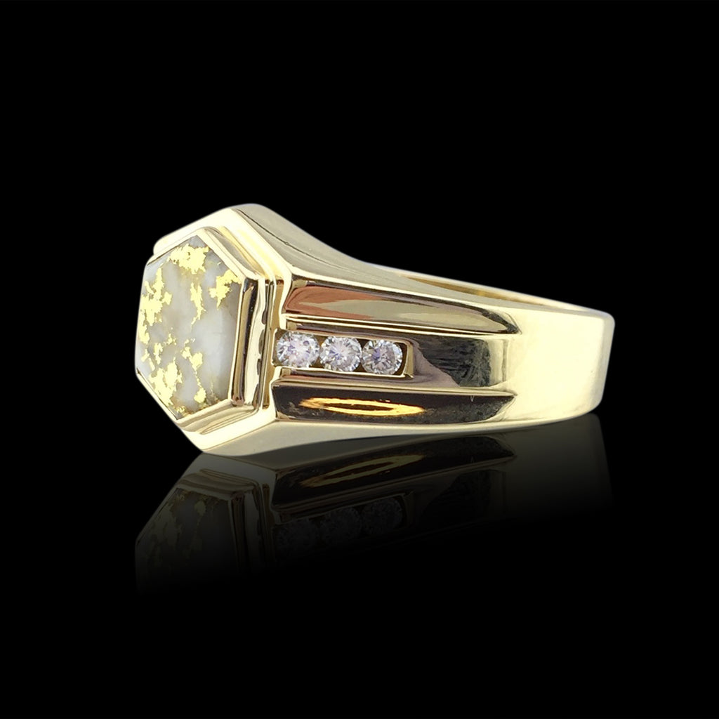 Gold Bearing Quartz & Diamond Yellow Gold Ring