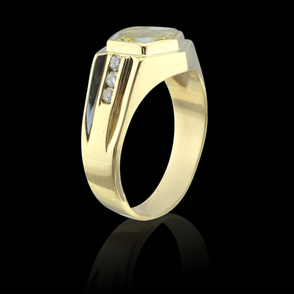Gold Bearing Quartz & Diamond Yellow Gold Ring