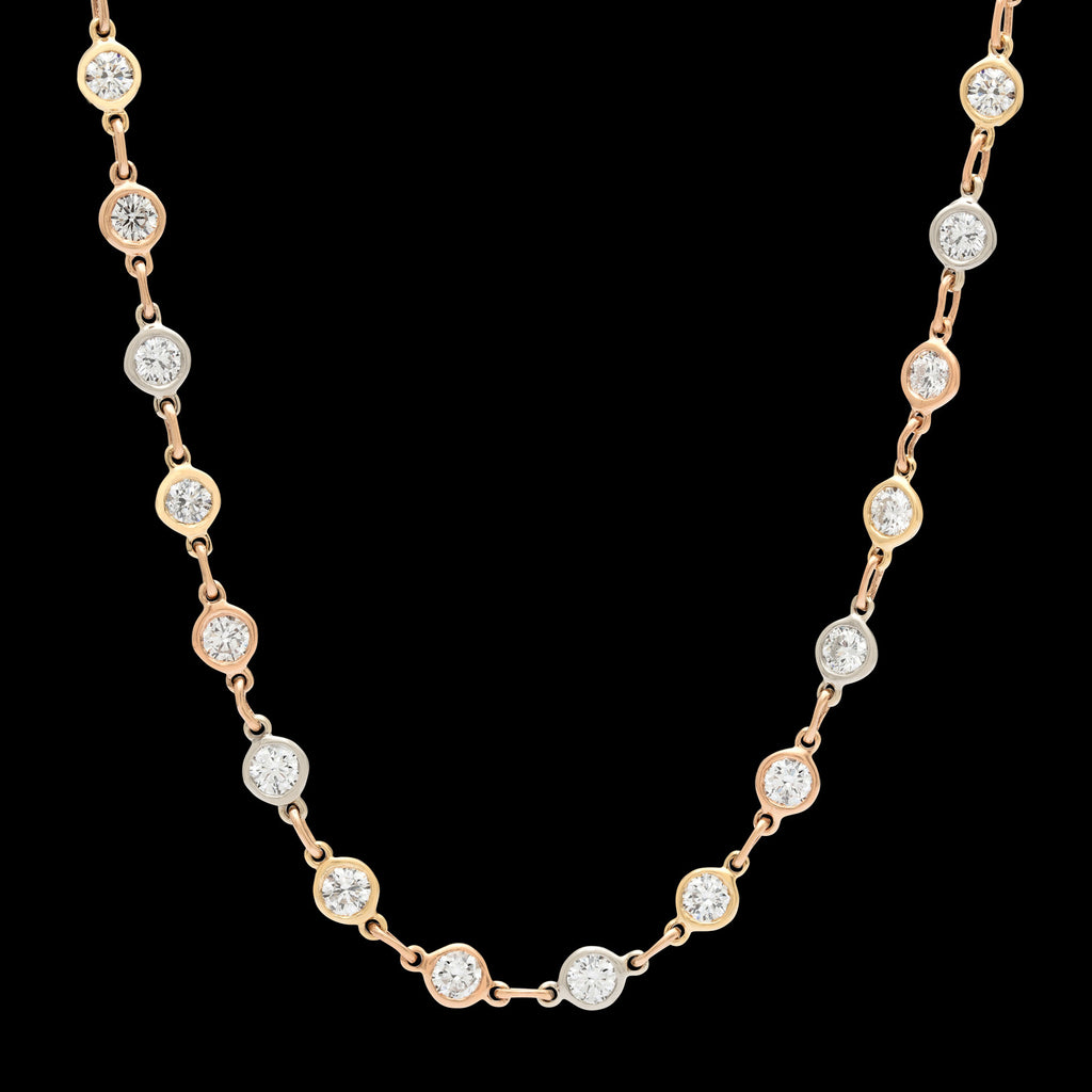 Exceptional Rose, White & Yellow Gold Diamond Link Necklace