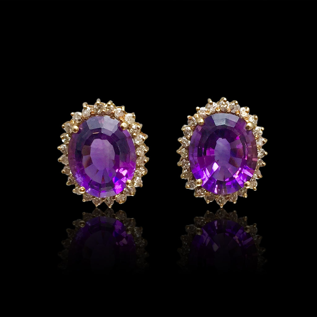 Amethyst & Diamond 14k Gold Earrings