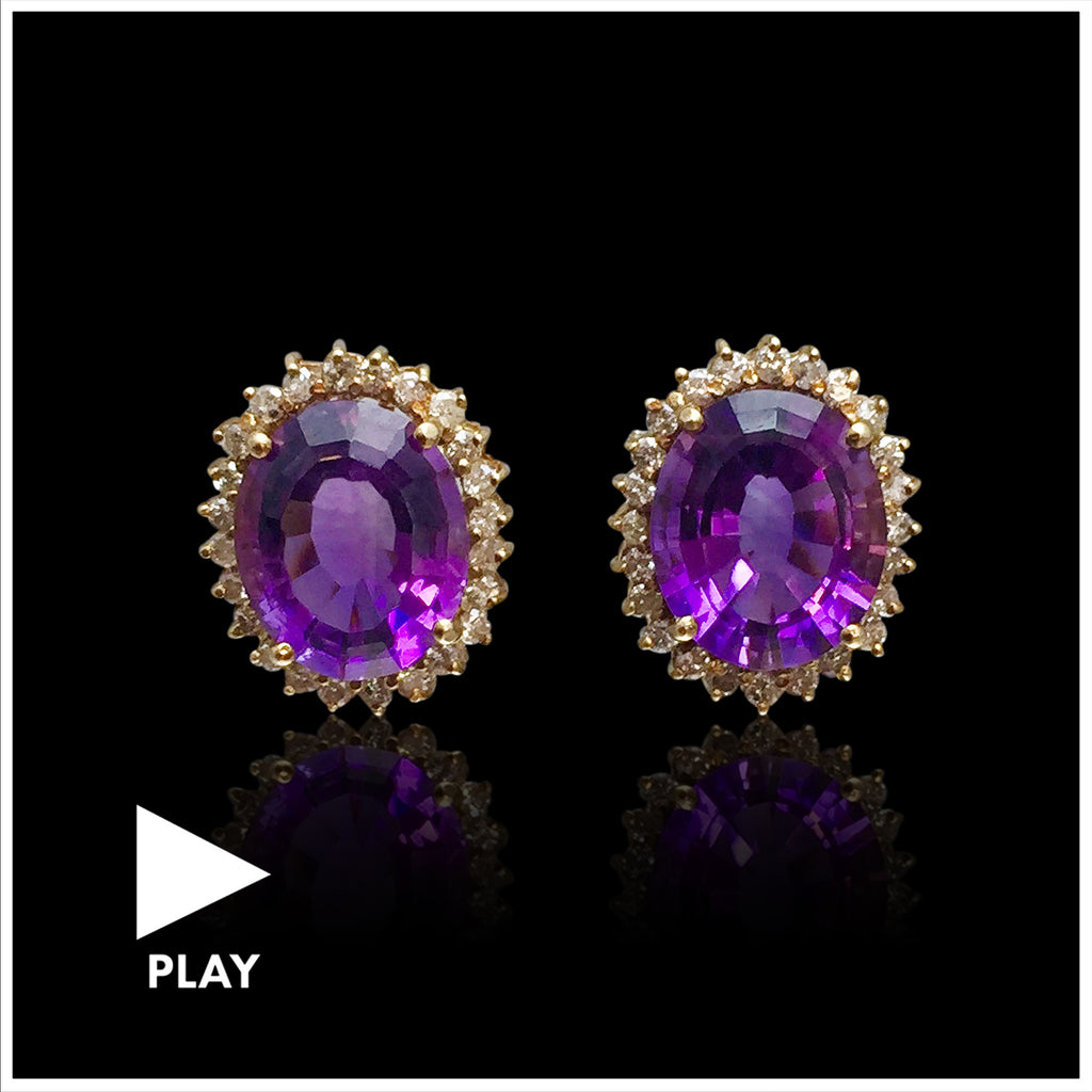 Amethyst & Diamond 14k Gold Earrings