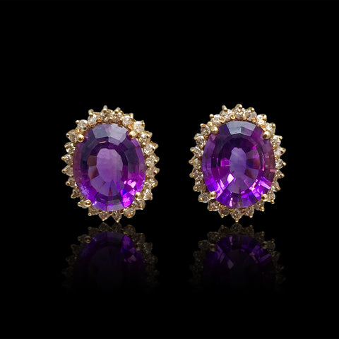 Amethyst & Diamond 14k Gold Earrings