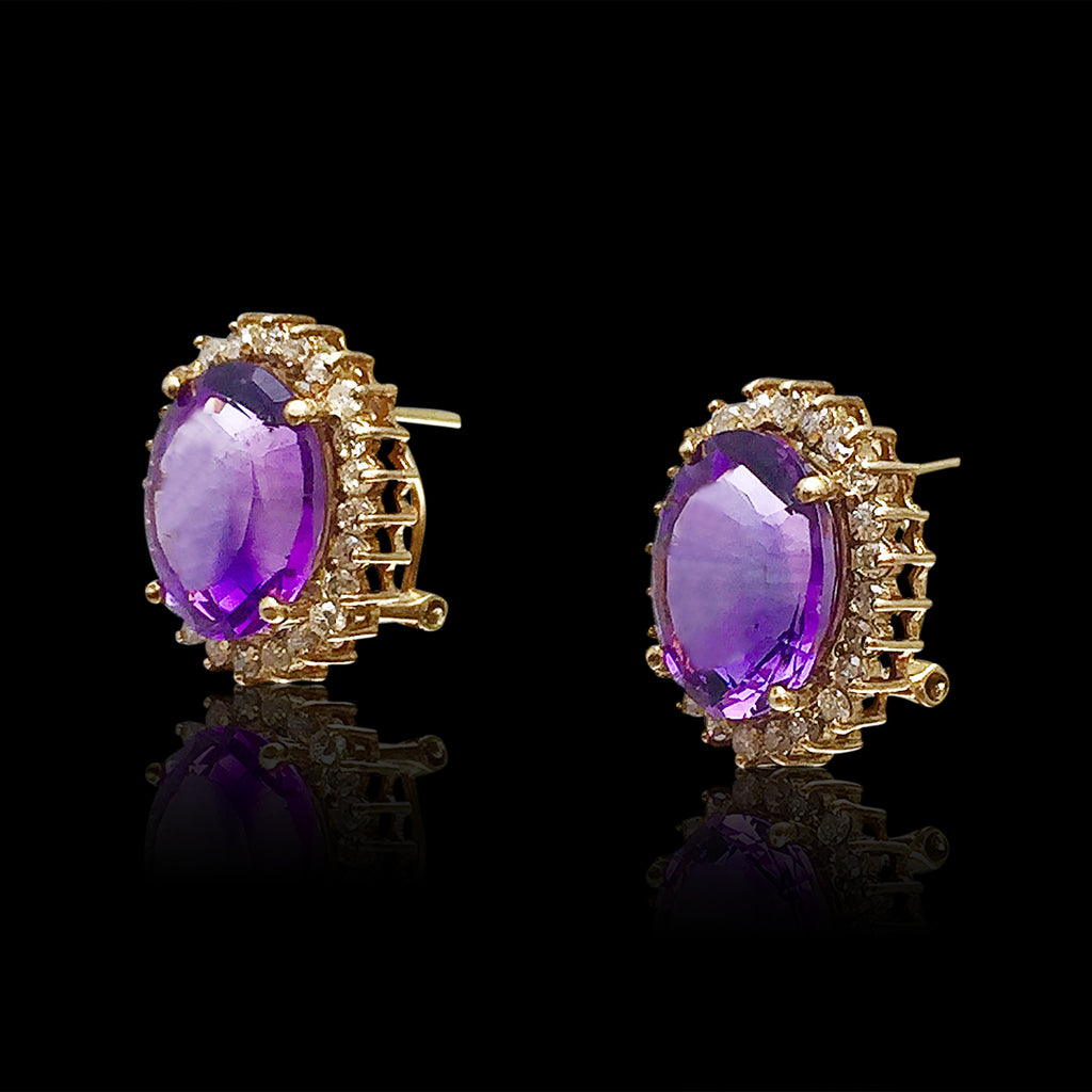 Amethyst & Diamond 14k Gold Earrings