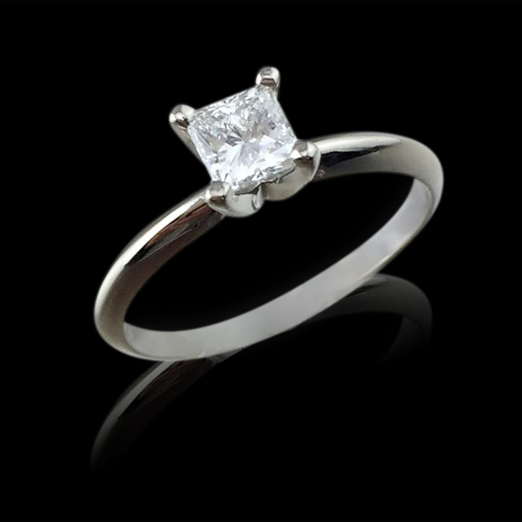 Solitaire Princess Cut Engagement Ring in White Gold