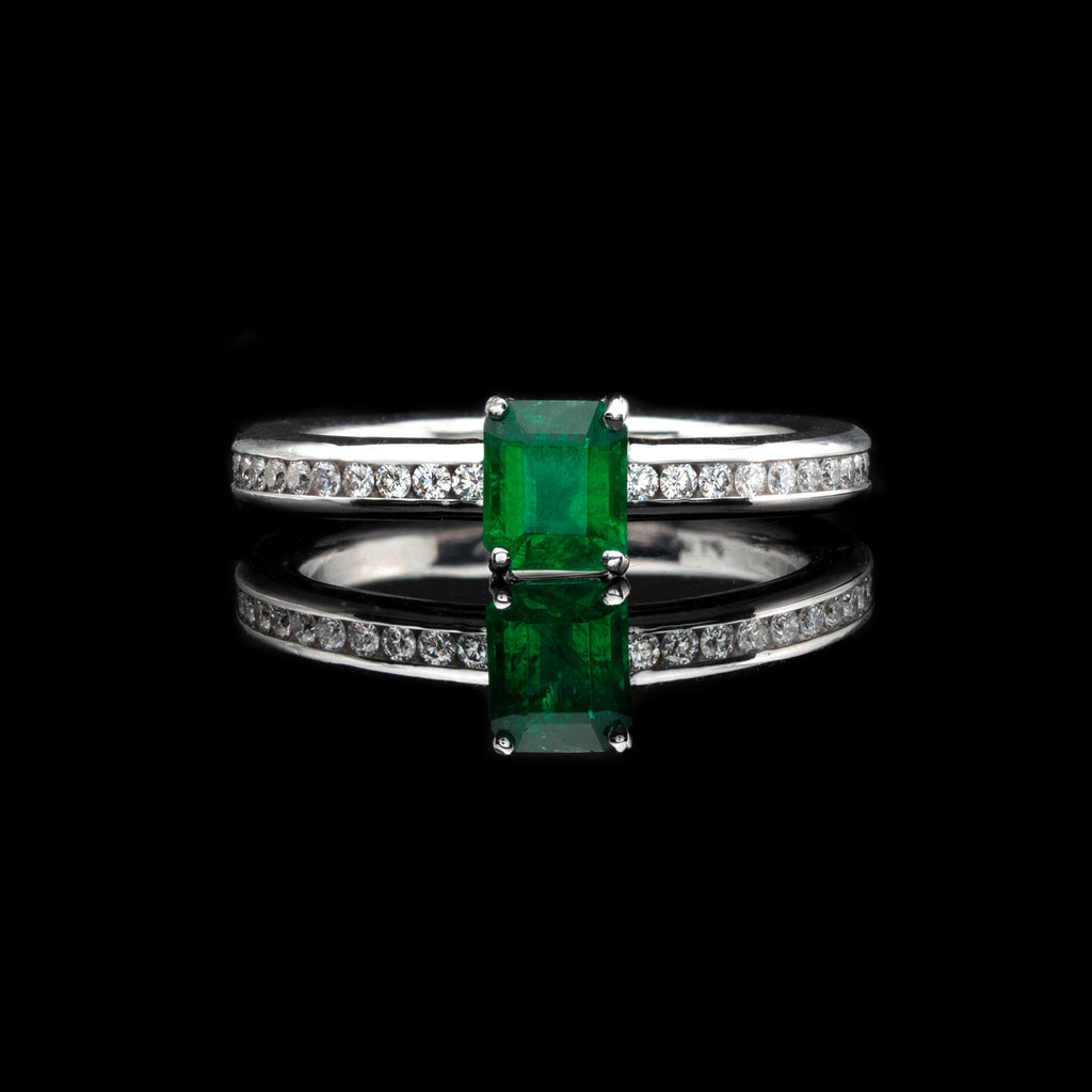 Emerald & Diamond White Gold Ring
