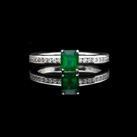 Emerald & Diamond White Gold Ring