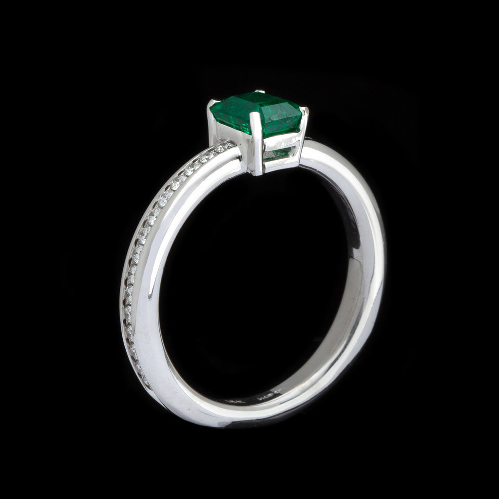 Emerald & Diamond White Gold Ring