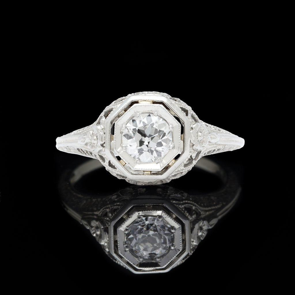 Antique 18kt Ring Featuring .58ct Old Mine Cut Diamond