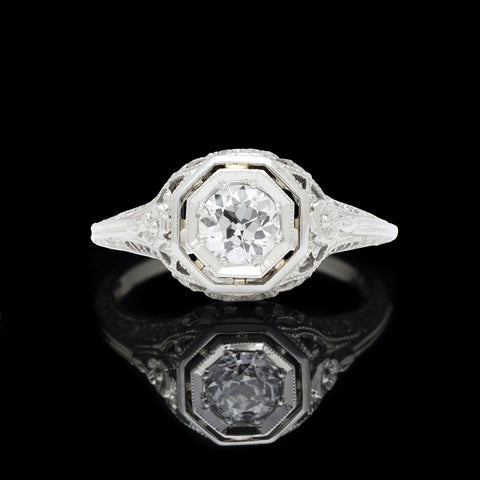 Antique 18kt Ring Featuring .58ct Old Mine Cut Diamond