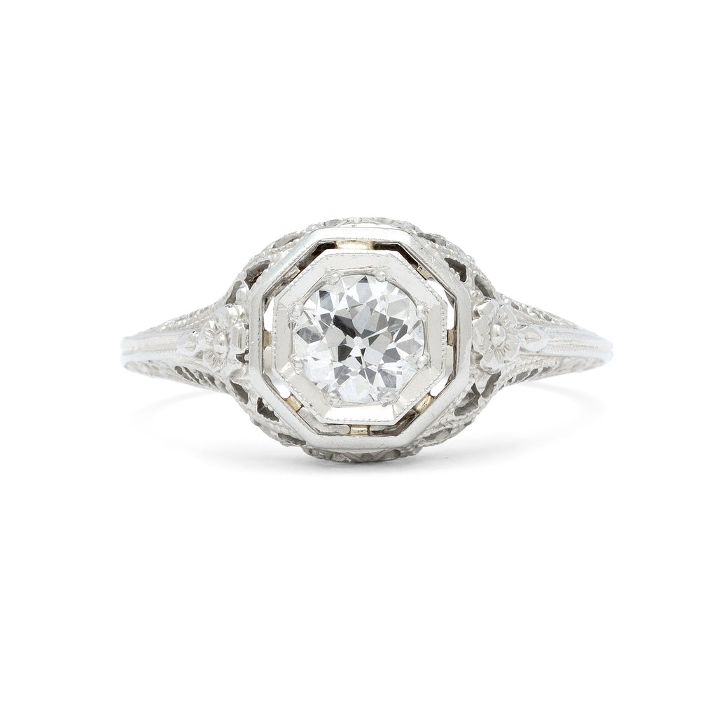 Antique 18kt Ring Featuring .58ct Old Mine Cut Diamond
