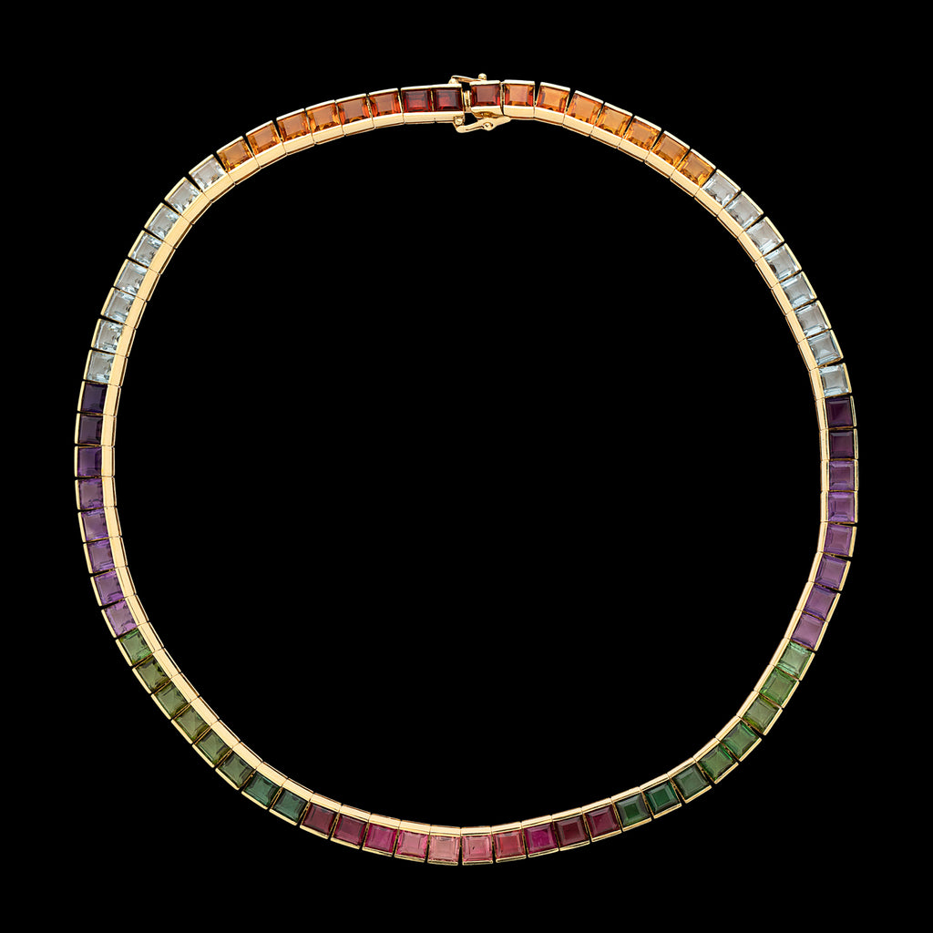 Multi Colored Gemstone Gold Necklace
