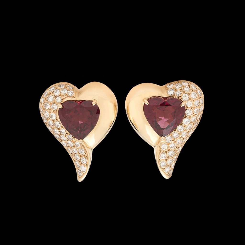 Heart Shaped Diamond & Chrysoberyl Gold Earrings