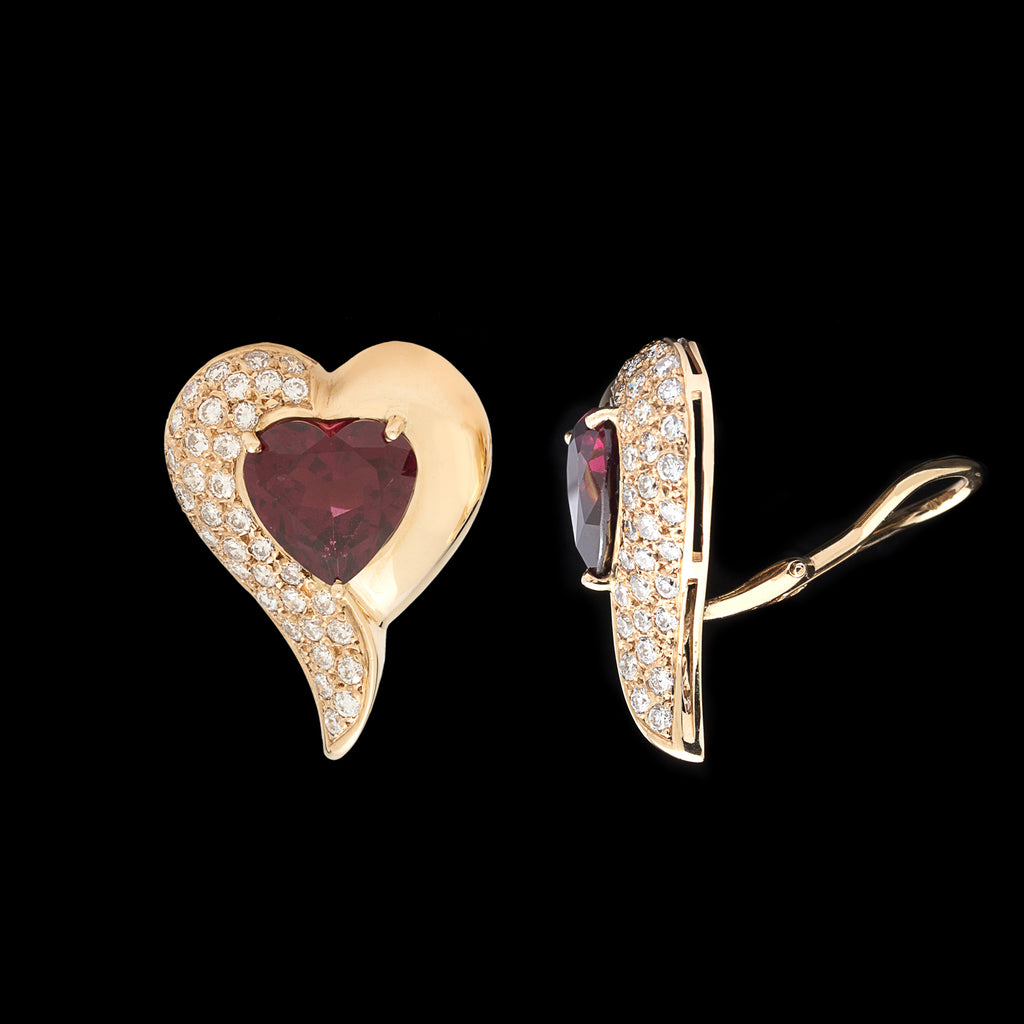 Heart Shaped Diamond & Chrysoberyl Gold Earrings