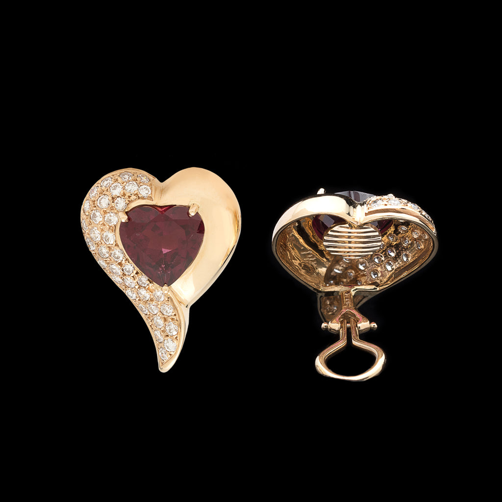 Heart Shaped Diamond & Chrysoberyl Gold Earrings