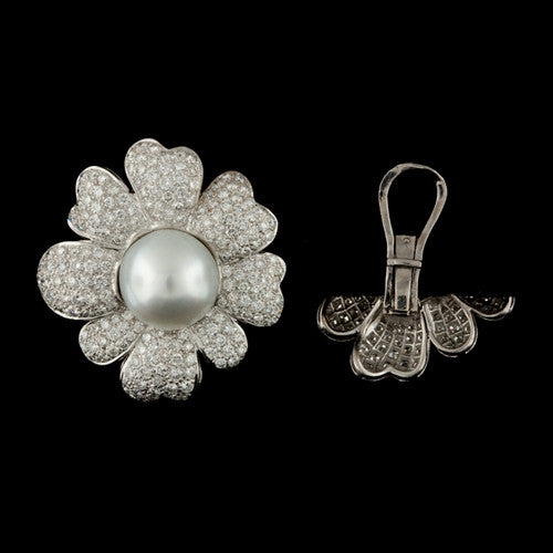 7.50ct tw Diamond & Pearl Flower Earclips1