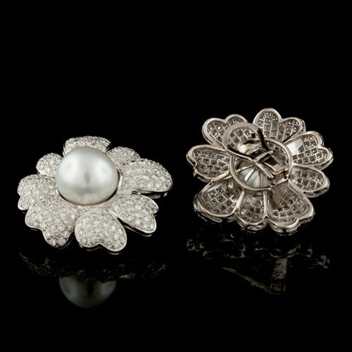 7.50ct tw Diamond & Pearl Flower Earclips2