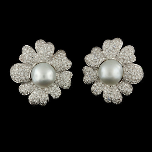 7.50ct tw Diamond & Pearl Flower Earclips