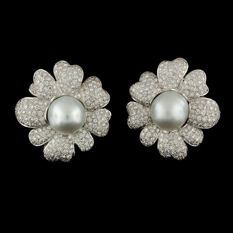 7.50ct tw Diamond & Pearl Flower Earclips
