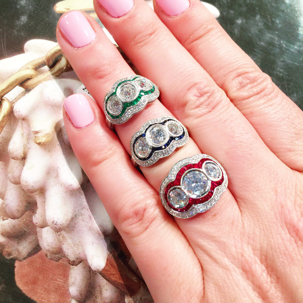 Diamond & Ruby Deco Style Platinum Ring