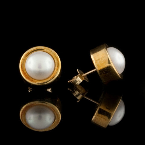 Bezel Set Pearl Stud Earrings1