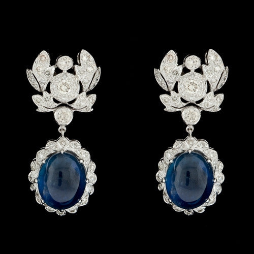 Cabochon Sapphire & Diamond Earrings
