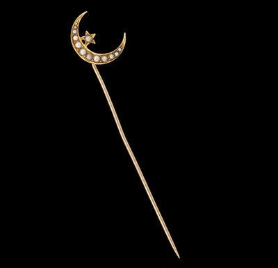 Crescent Seed Pearl 14KT Stick Pin