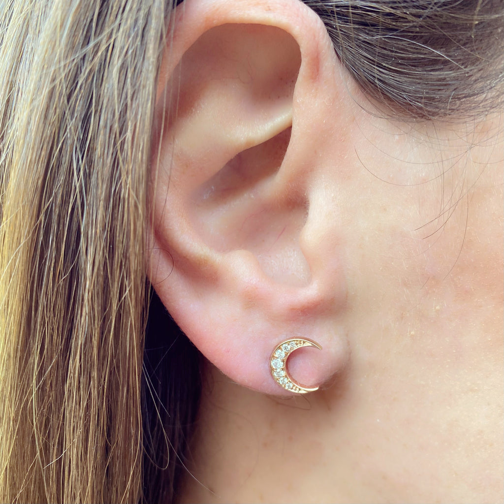 "Crescent Moon" Diamond & Rose Gold Earrings