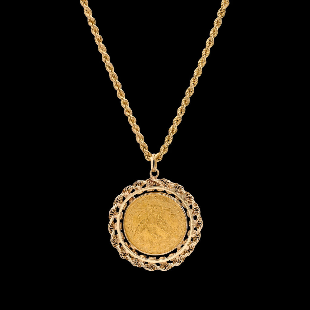 Estate Diamond, Emerald & Gold Coin Pendant-Necklace