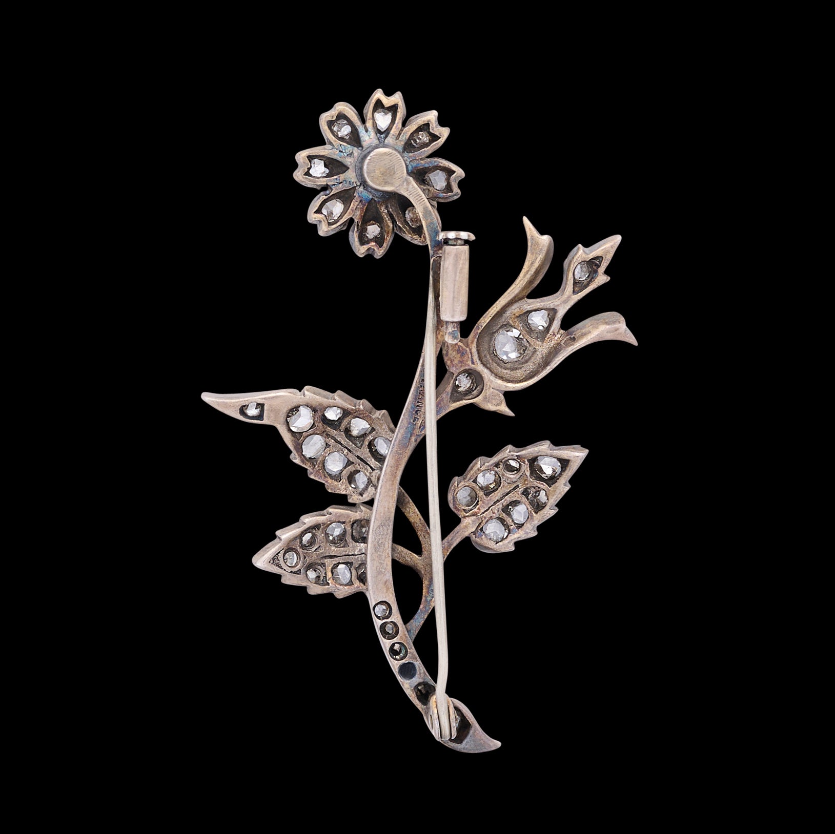 Antique Diamond Flower Brooch - 66mint Fine Estate Jewelry