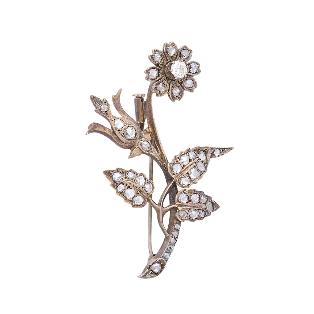 Antique Diamond Flower Brooch