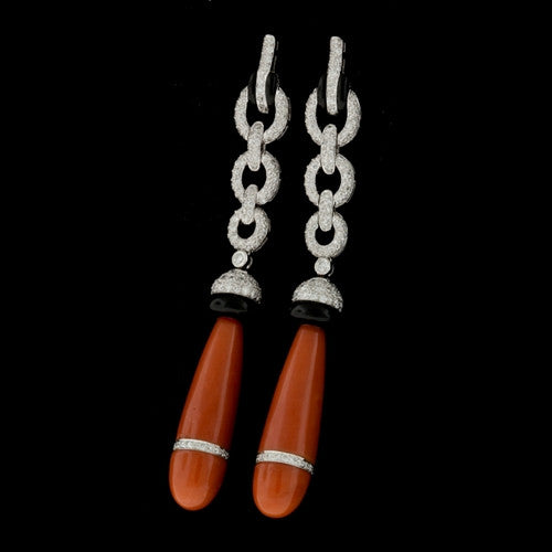 Deco Style Coral, Onyx, Diamond Dangles1