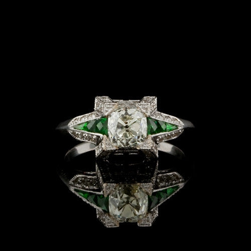 Deco Style Diamond, Tsavorite Ring