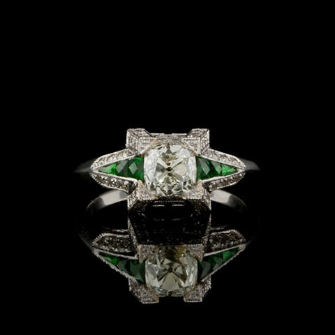Deco Style Diamond, Tsavorite Ring