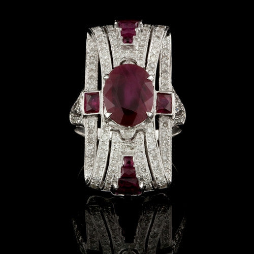 Deco Style Ruby, Diamond 18KT Ring