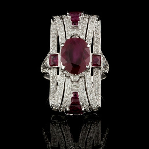 Deco Style Ruby, Diamond 18KT Ring