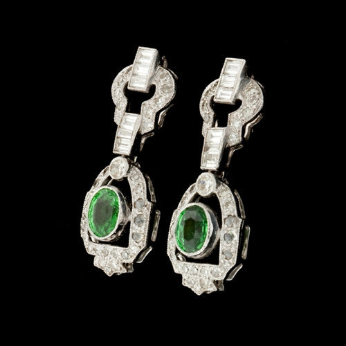 Deco Style Tsavorite, Diamond Earrings1