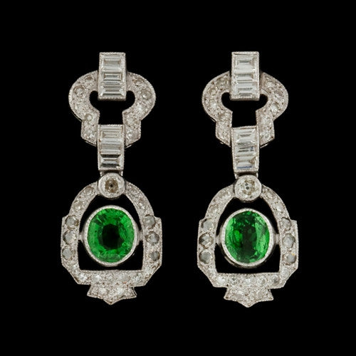 Deco Style Tsavorite, Diamond Earrings
