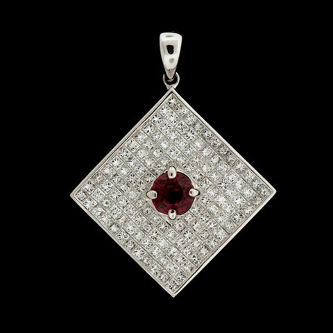 Diagonal Square Diamond, Ruby Pendant