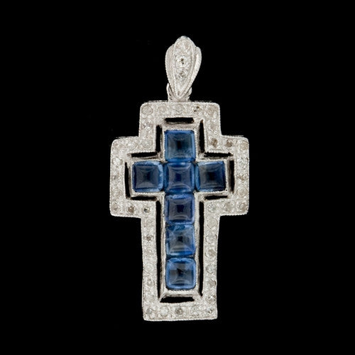 Diamond & Blue Sapphire Cross Pendant