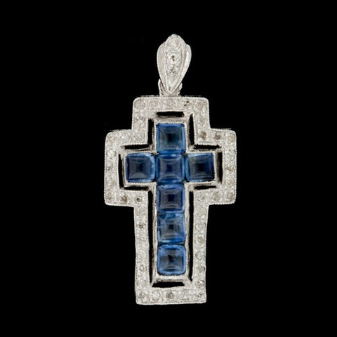 Diamond & Blue Sapphire Cross Pendant