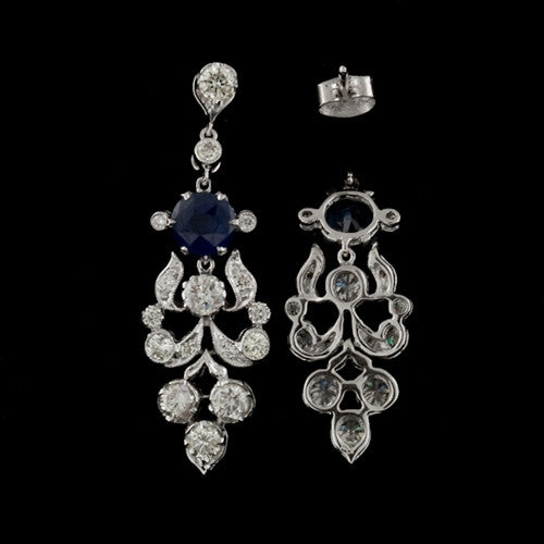 Diamond with Sapphire Dangle Earrings2