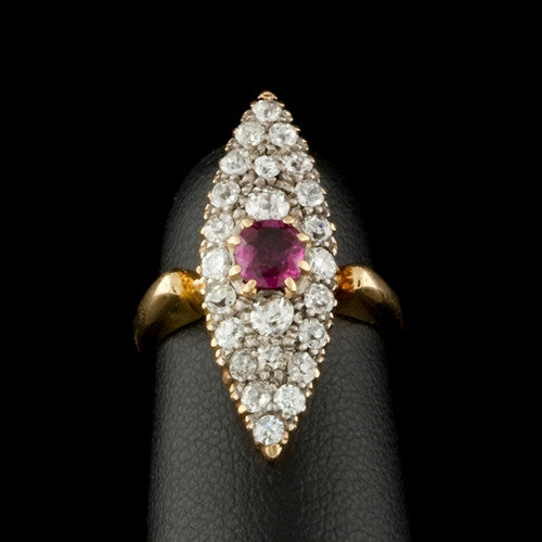 Elongated Vintage Ruby & Diamond Ring