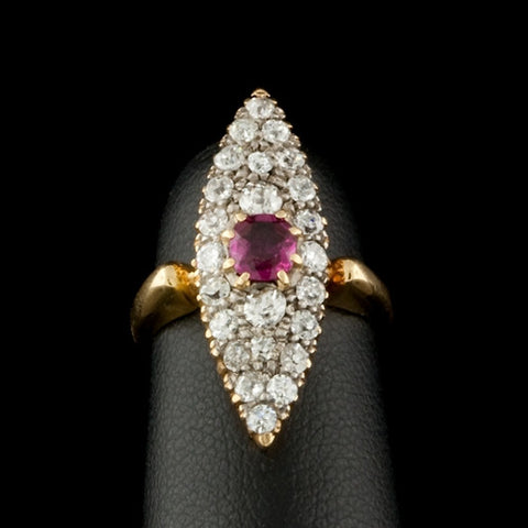Elongated Vintage Ruby & Diamond Ring