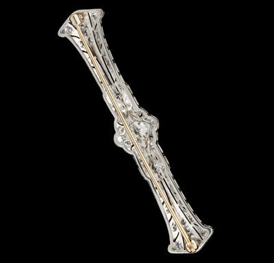 Estate Platinum & Diamond Bar Brooch1