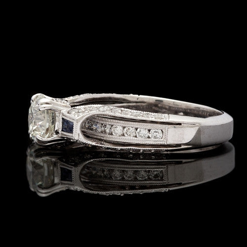 European Cut Diamond & Sapphire Ring.