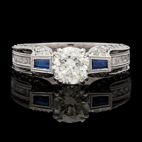 European Cut Diamond & Sapphire Ring